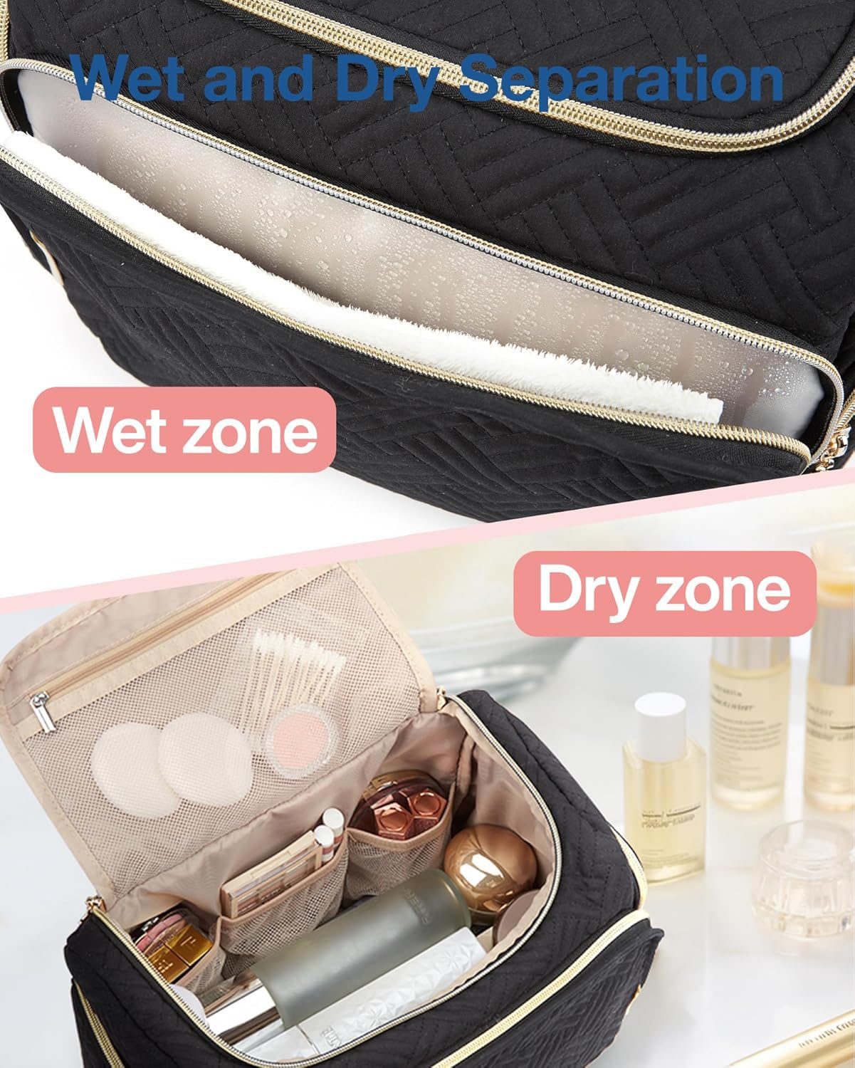 BAGSMART toiletry bag waterproof fabric with front pocket for wet-dry separation
