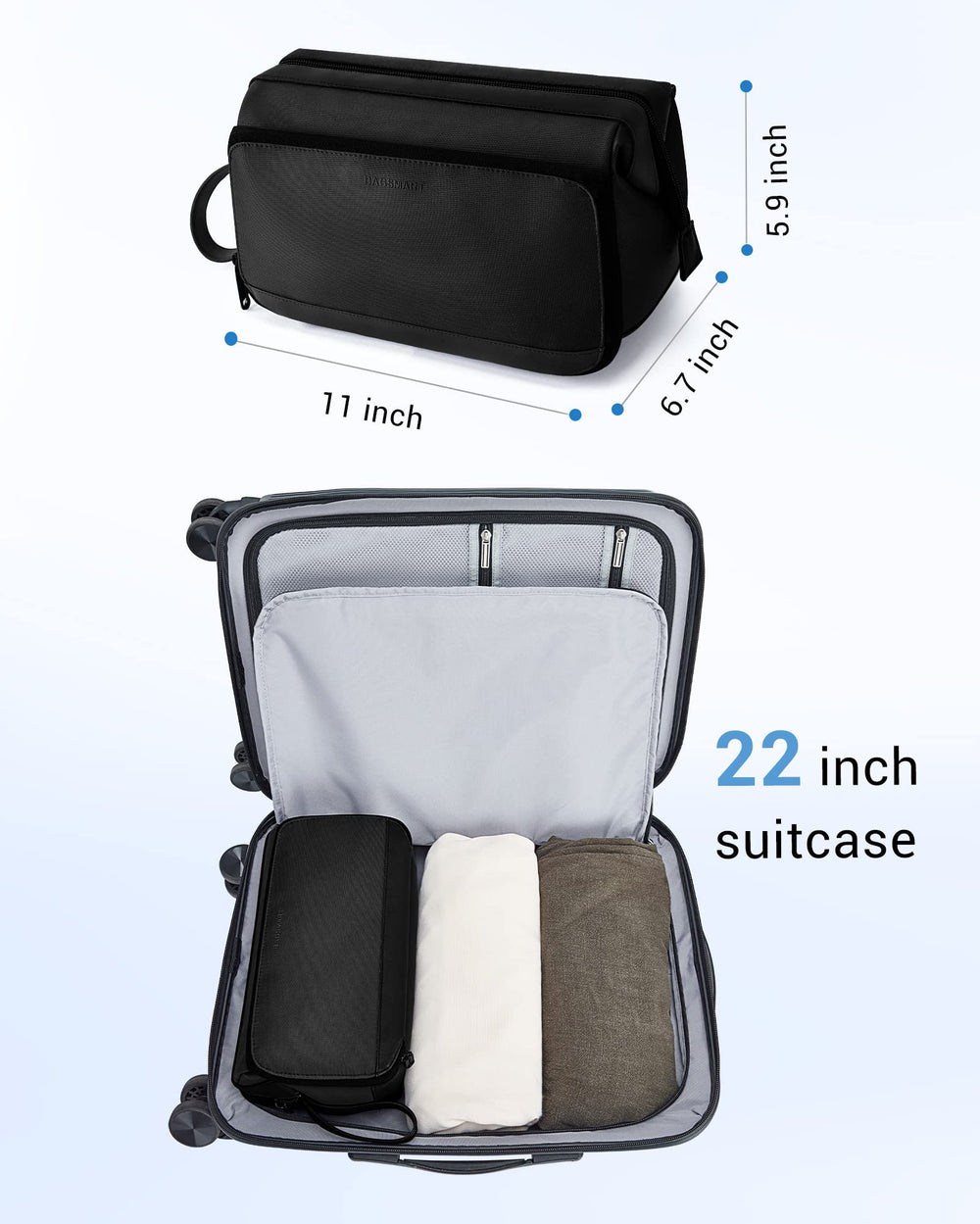 BagSmart Toiletry Bag waterproof pocket demonstrates dry wet separation capability.