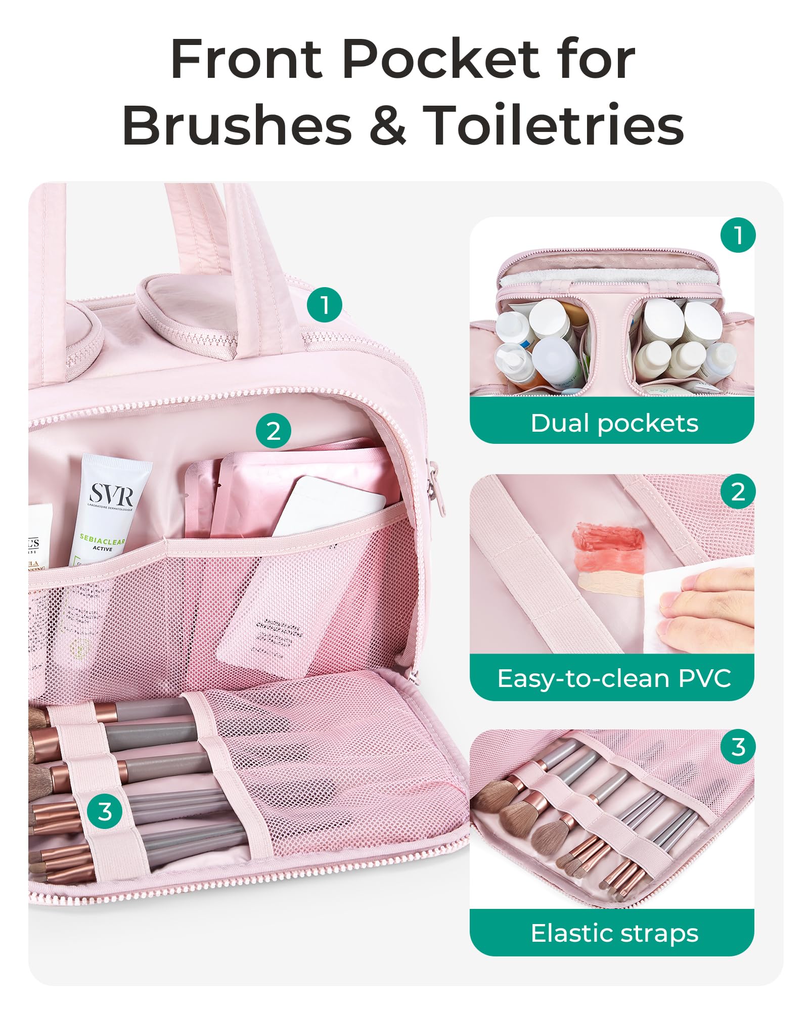 BAGSMART Toiletry Bag with waterproof PVC and dry-wet separation for clean packing.