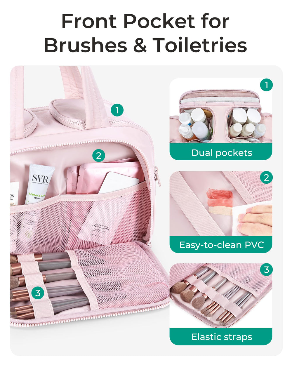 BAGSMART Toiletry Bag with waterproof PVC and dry-wet separation for clean packing.