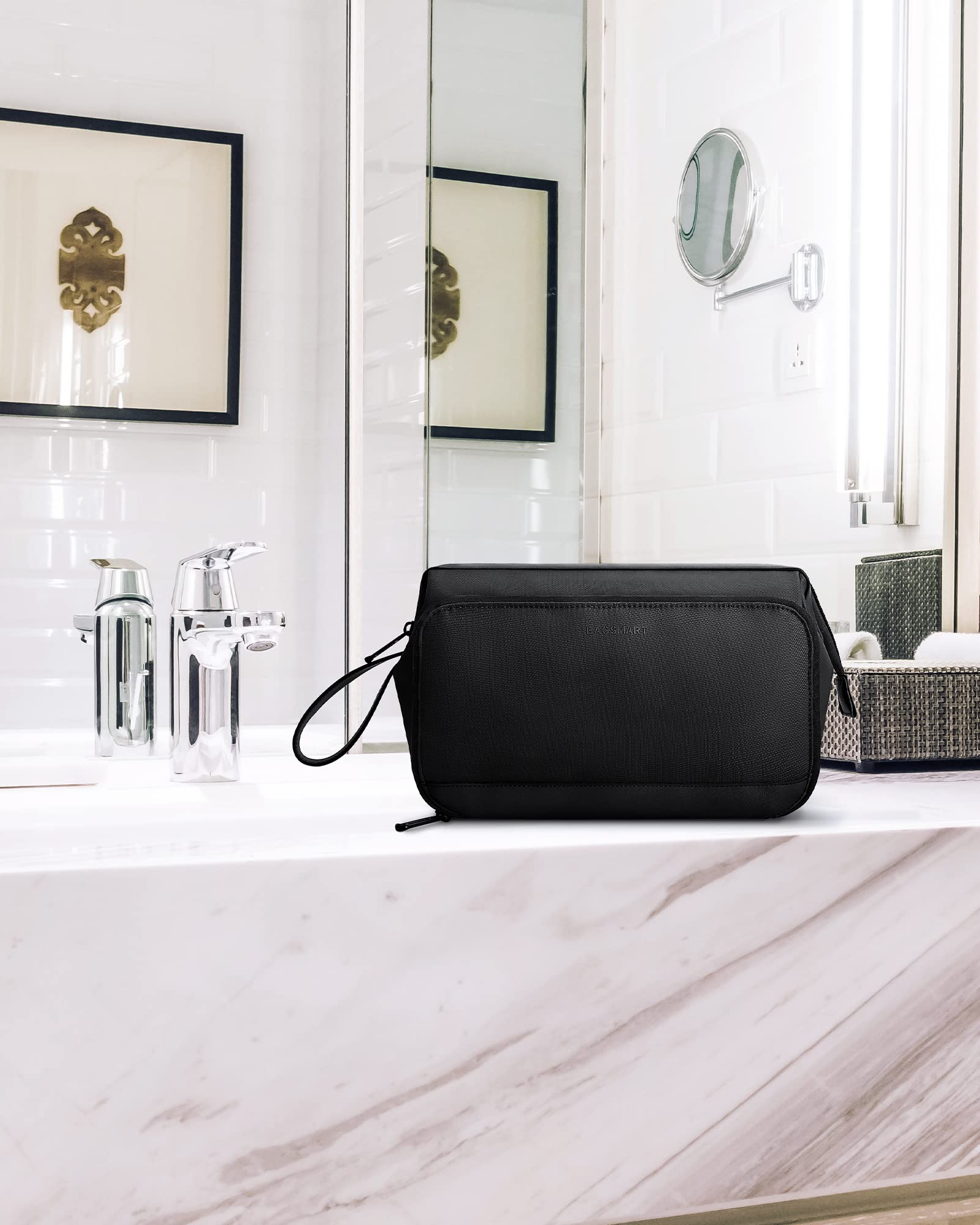 BagSmart Toiletry Bag wide opening design in action for easy item access.