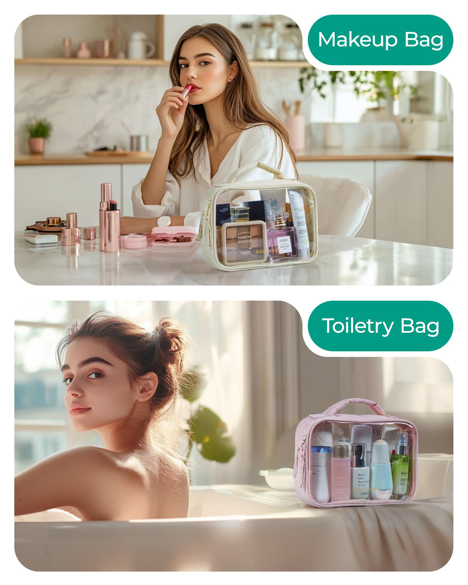 BAGSMART transparent bag for cosmetics and essentials, quick security-friendly packing