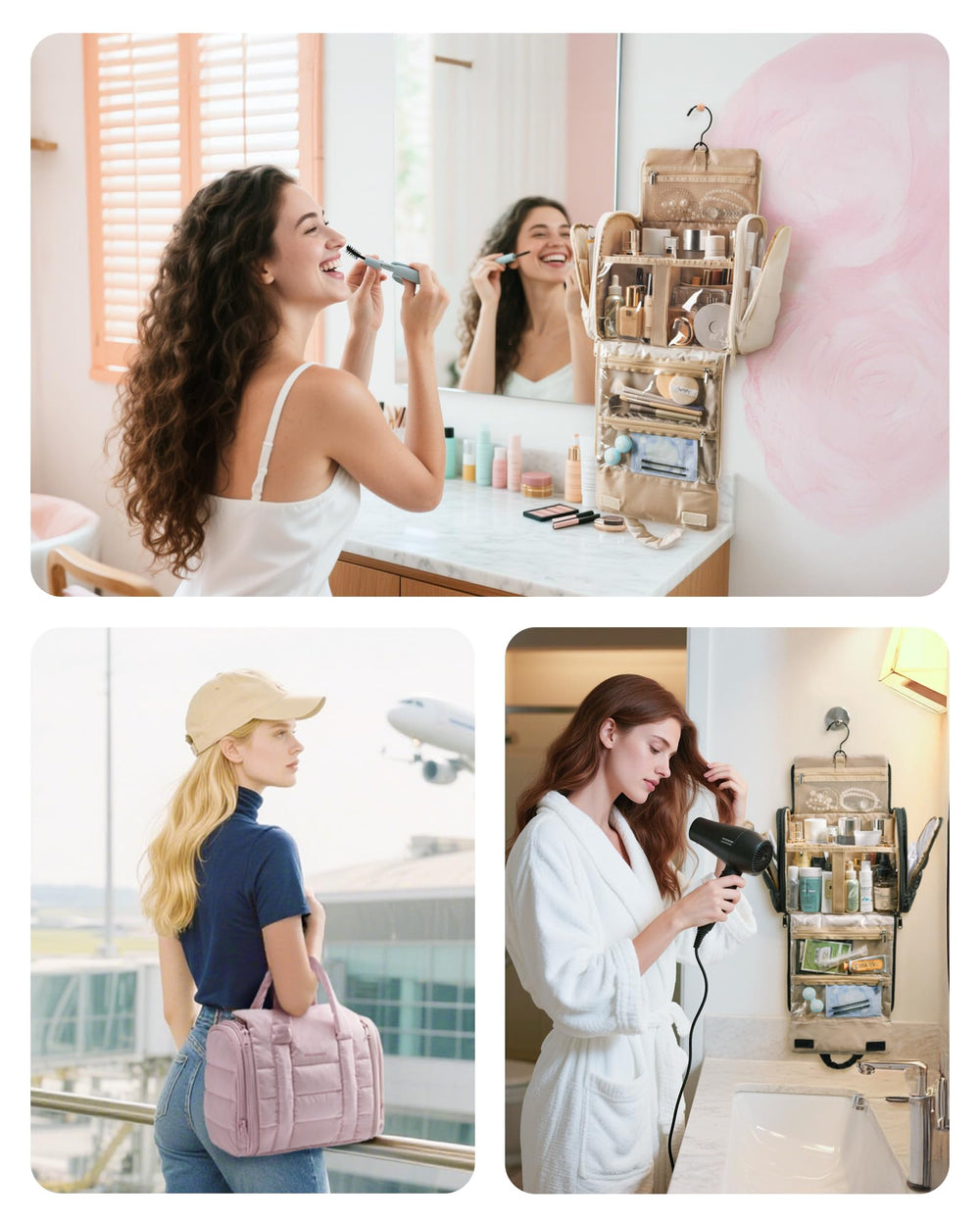 BAGSMART transparent makeup pockets enable quick item checks at a glance.