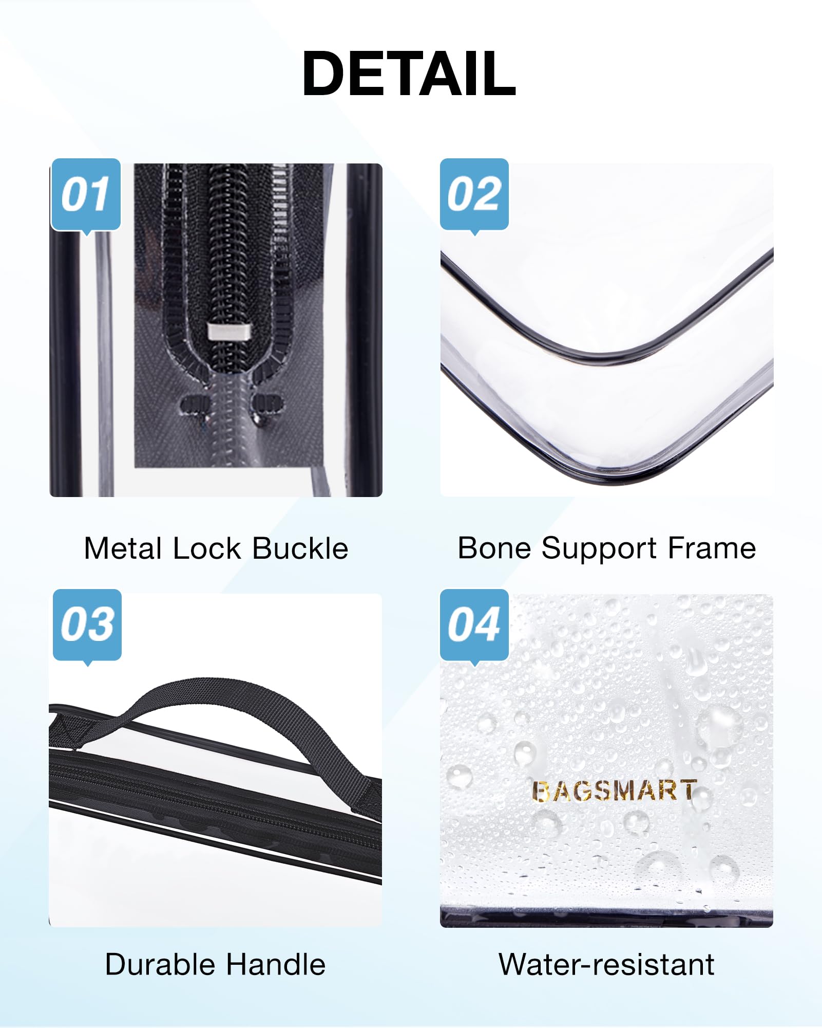 BAGSMART transparent travel bag top opening for quick retrieval of essentials.