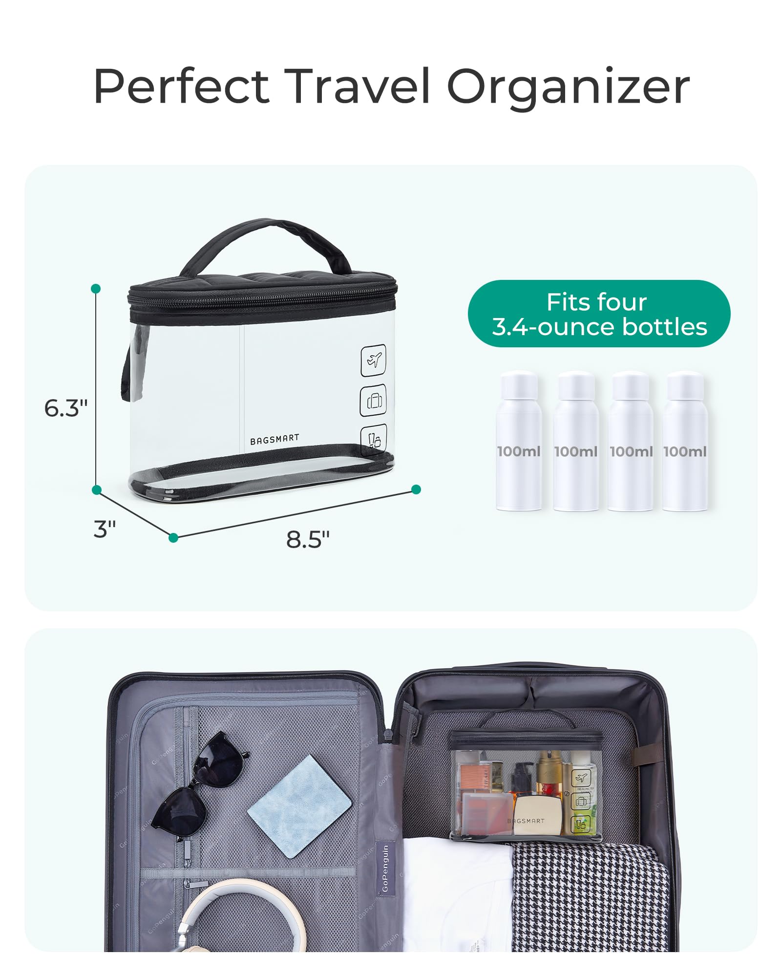 BAGSMART travel accessories bag doubles as cosmetics storage and toiletries organizer.