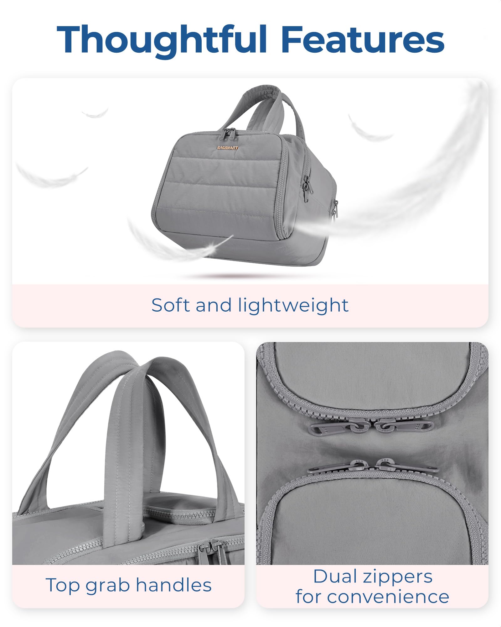 BAGSMART Travel Bag with handle, side view demonstrates easy carrying and upright stability.