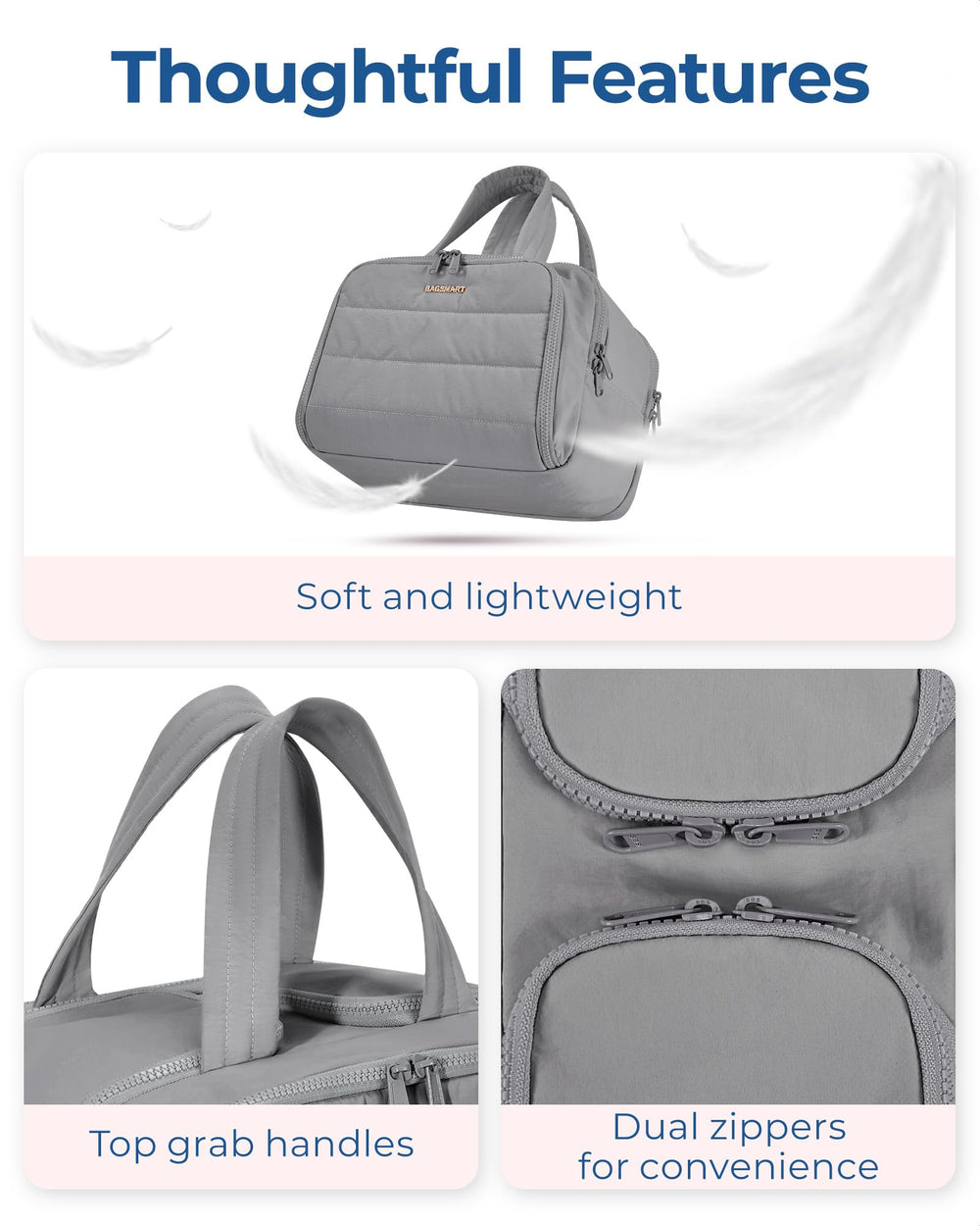 BAGSMART Travel Bag with handle, side view demonstrates easy carrying and upright stability.