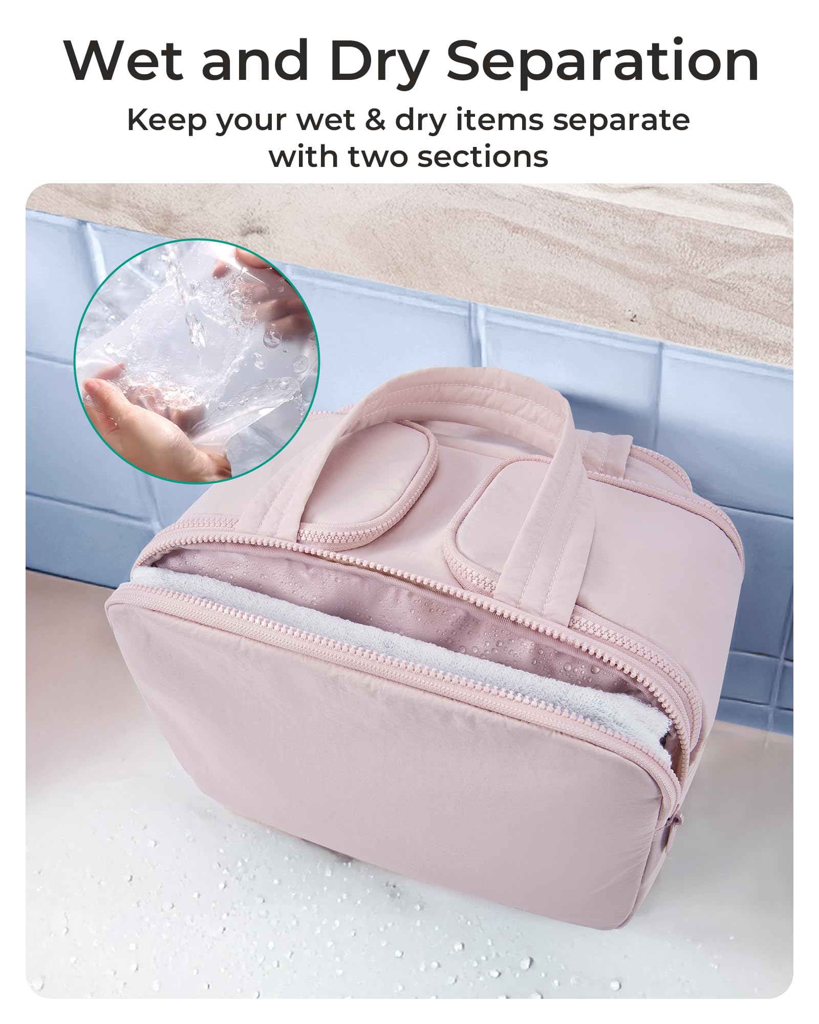 BAGSMART Travel makeup bag with four compartments for organized essentials.