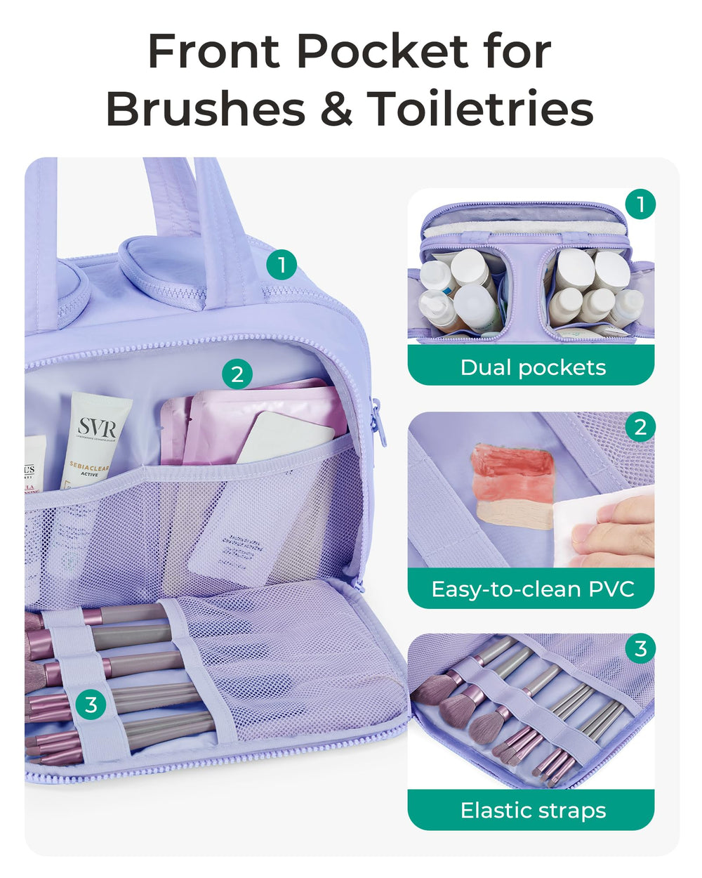 BAGSMART travel cosmetic bag stands upright for easy reach of items.