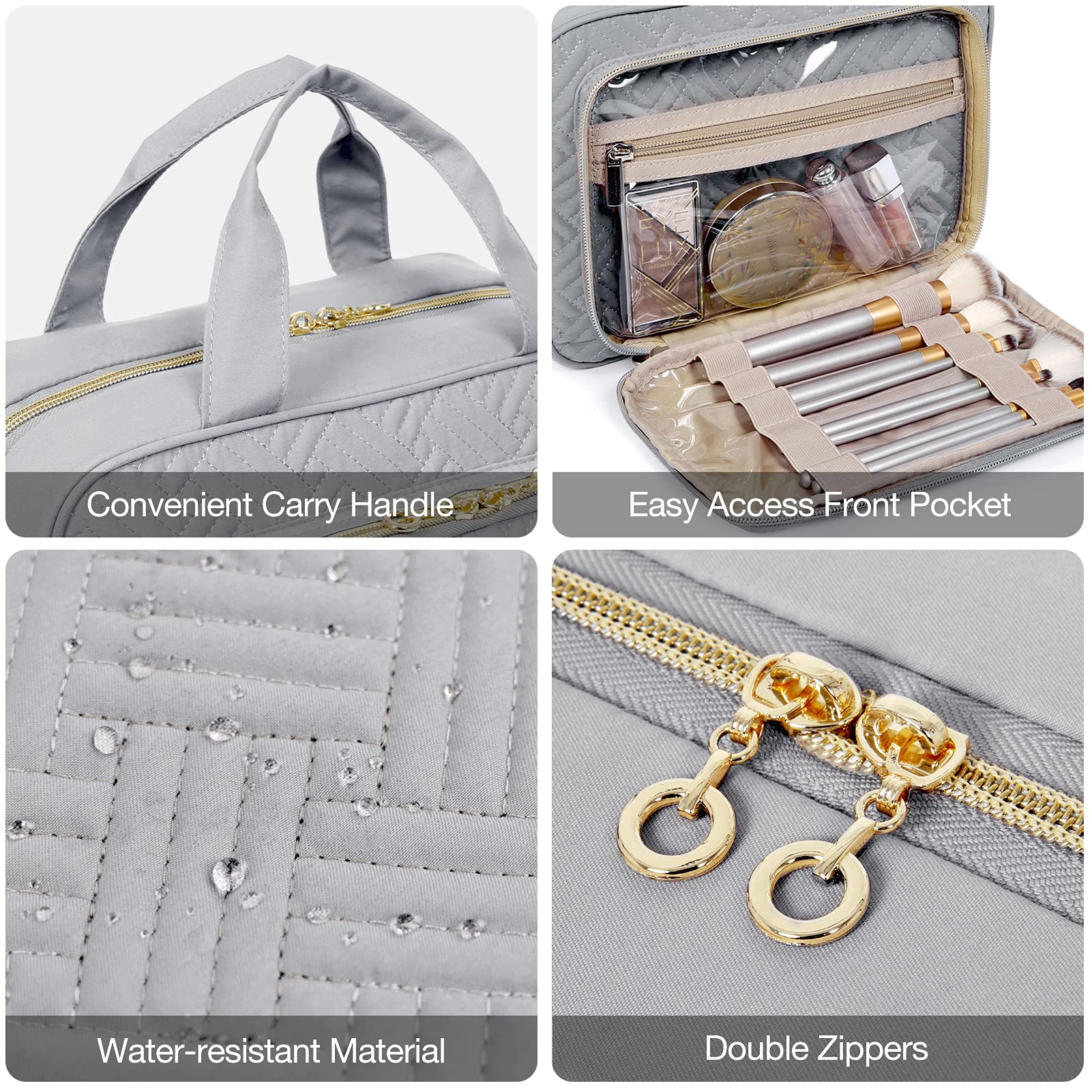 BAGSMART Travel Makeup Organizer interior pockets keep bottles upright