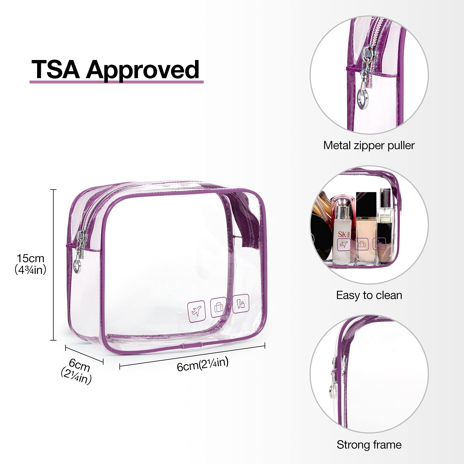 BAGSMART travel makeup organizer transparent pouch highlights TSA-friendly layout