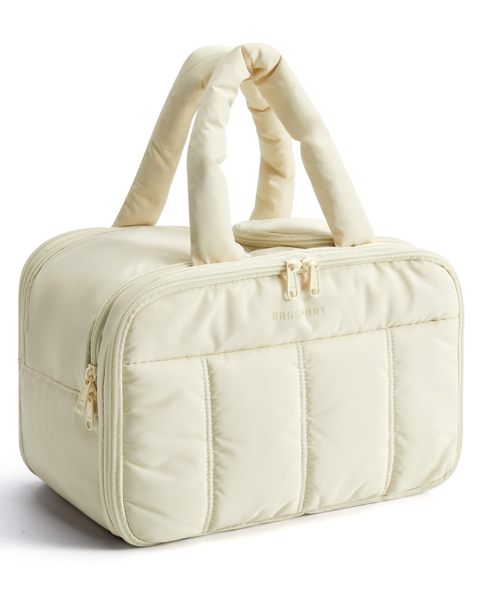 BAGSMART travel toiletry bag beige front pocket organization for cosmetics