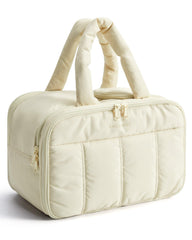 BAGSMART travel toiletry bag beige front pocket organization for cosmetics