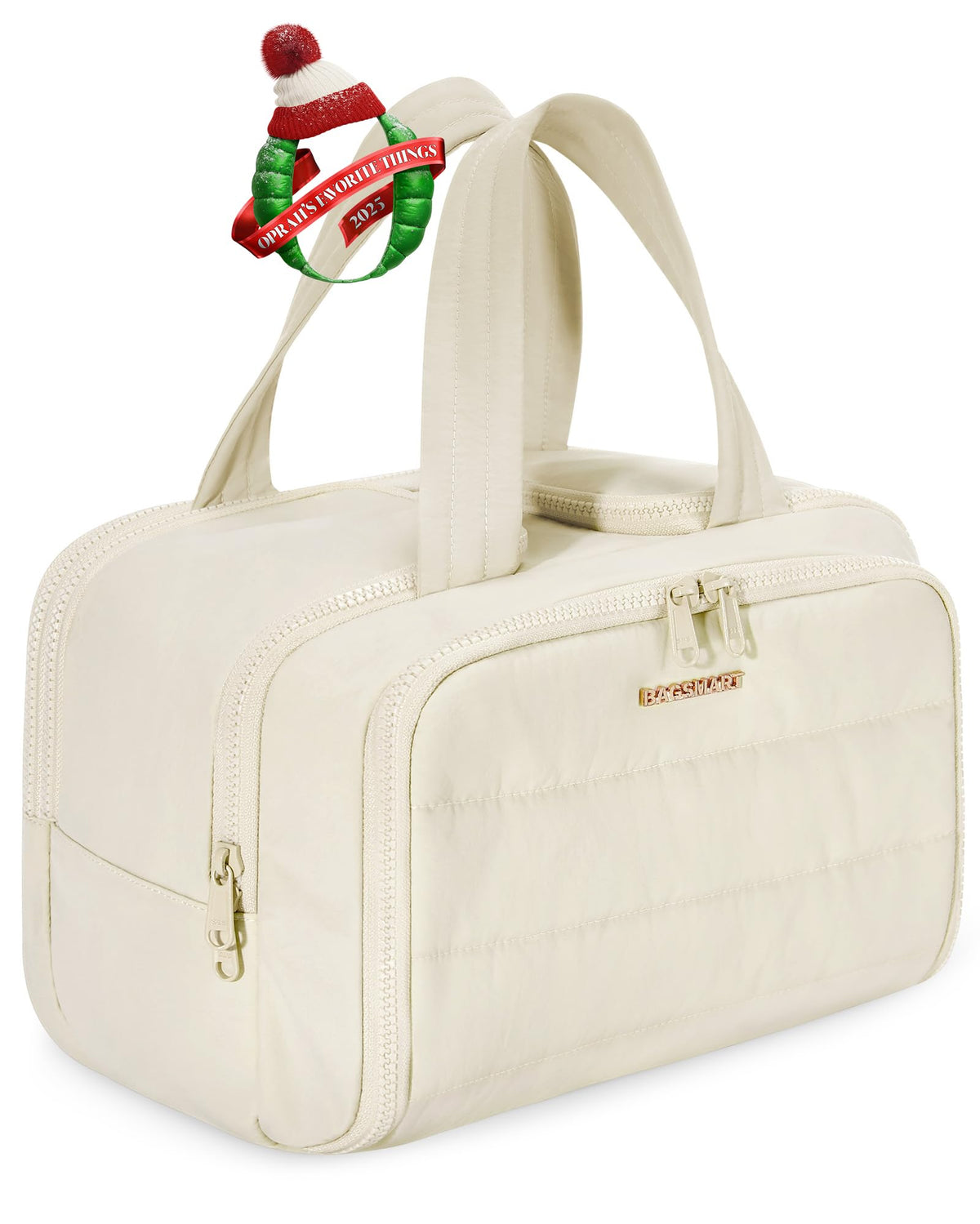 BAGSMART Travel Toiletry Bag beige open shows quick access and organized packing