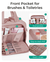 BAGSMART travel toiletry bag dark pink open compartments enabling quick access and easy packing
