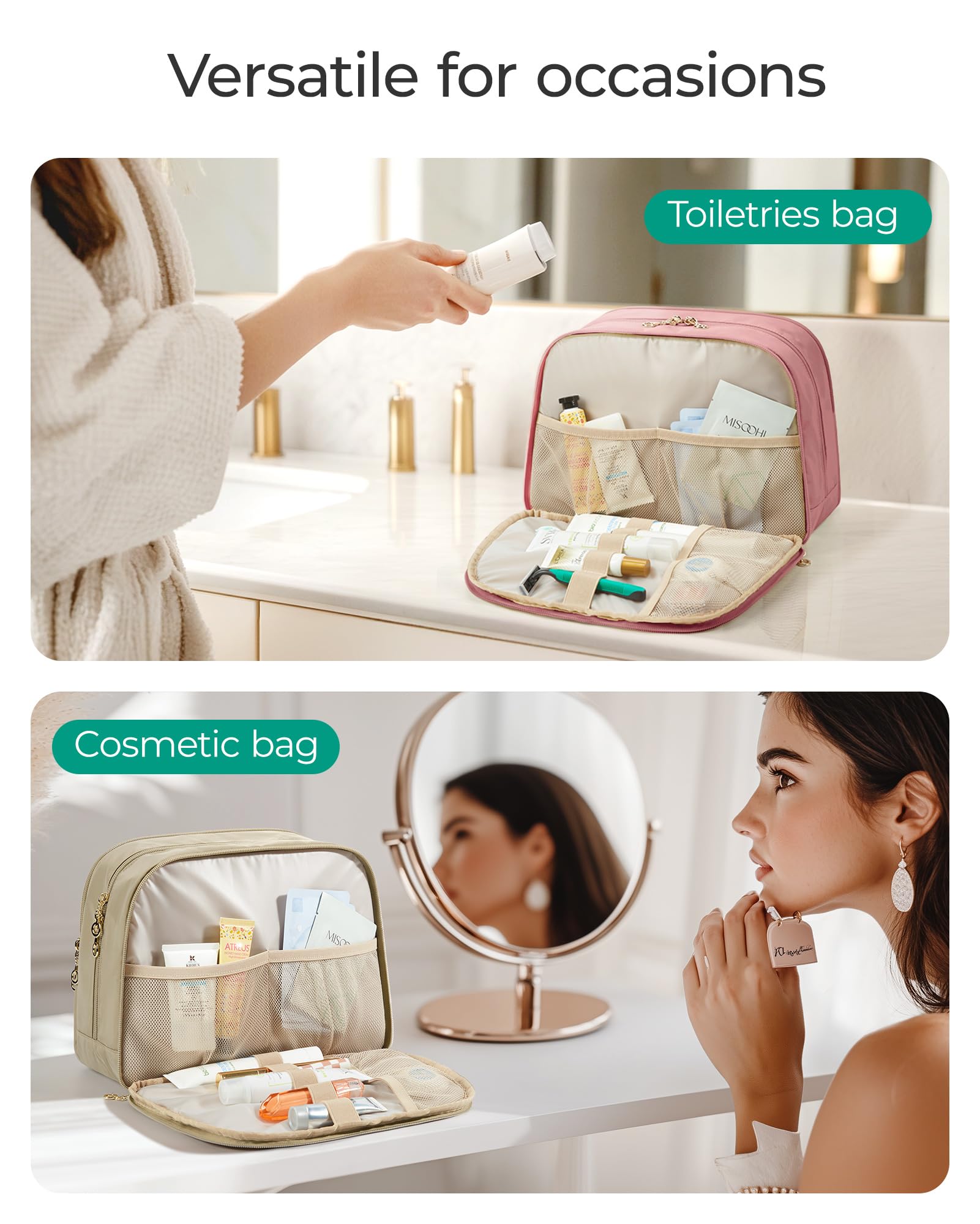 BAGSMART dark pink pouch close-up highlights Puffy material and soft touch.