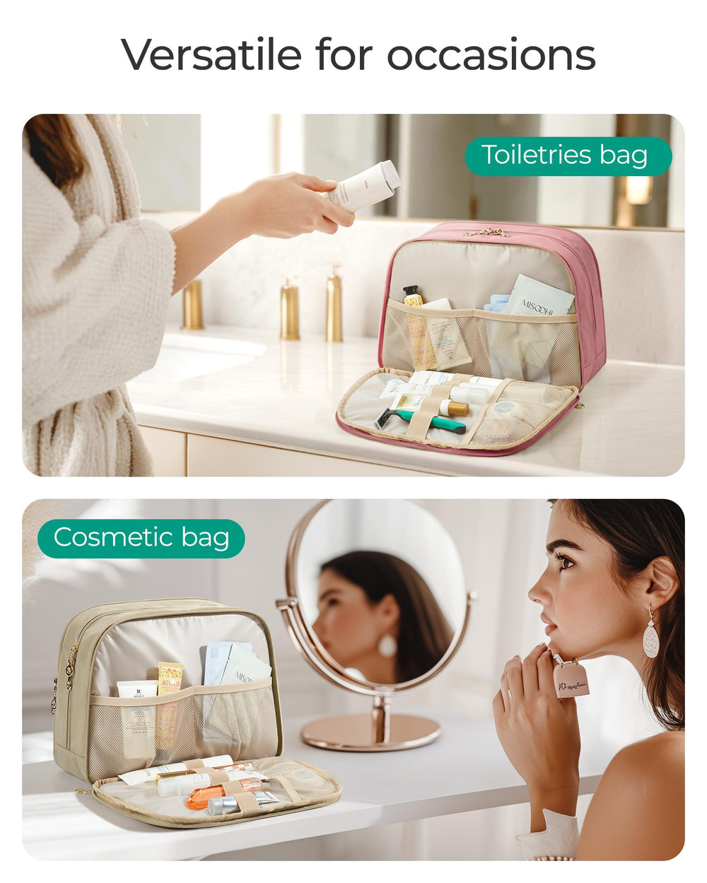 BAGSMART dark pink pouch close-up highlights Puffy material and soft touch.