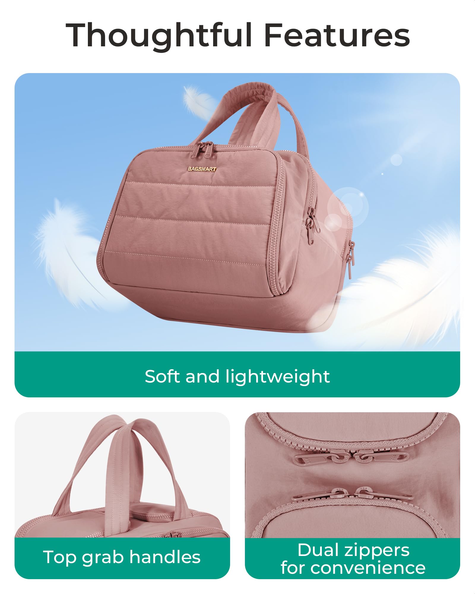 BAGSMART travel toiletry bag dark pink Taslan fabric texture emphasizes soft feel and durability