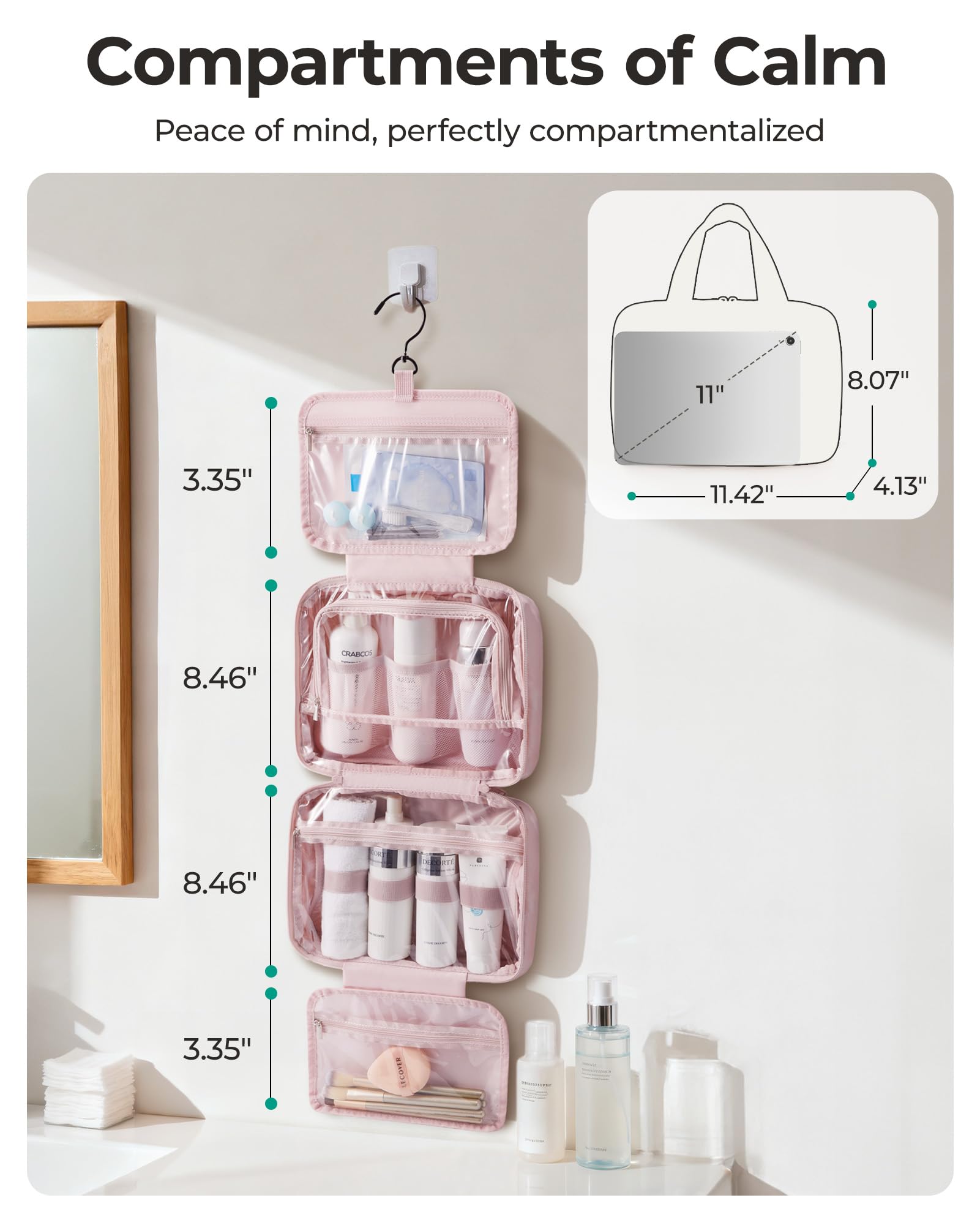 BAGSMART travel toiletry bag dedicated compartments for organized packing.