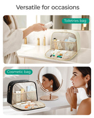 BagSmart toiletry bag front pocket waterproof to separate wet items for travel.