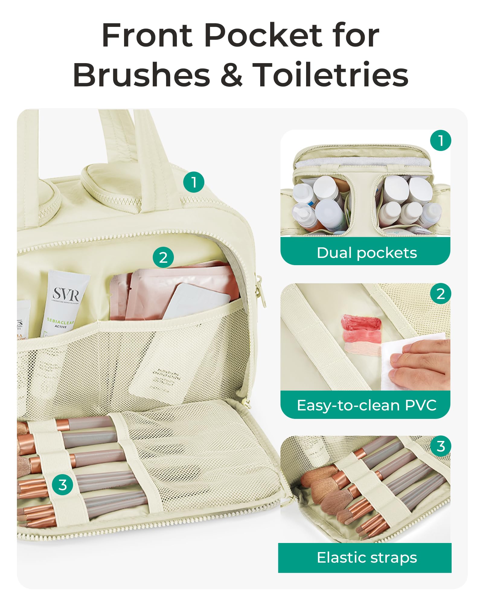BAGSMART Travel Toiletry Bag front-pocket detail offers quick-access essentials