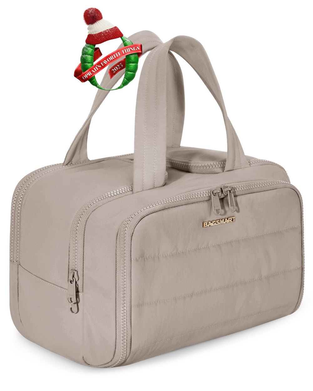 BAGSMART Travel Toiletry Bag grayish-brown front view with full opening for easy access and organization