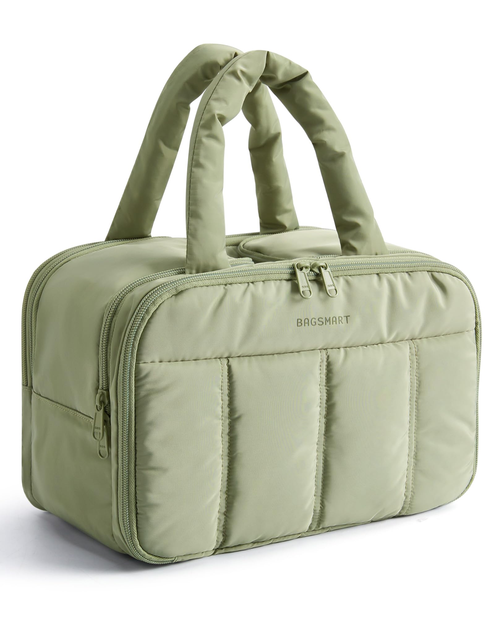 BAGSMART travel toiletry bag green front pocket keeps items organized while on the go.