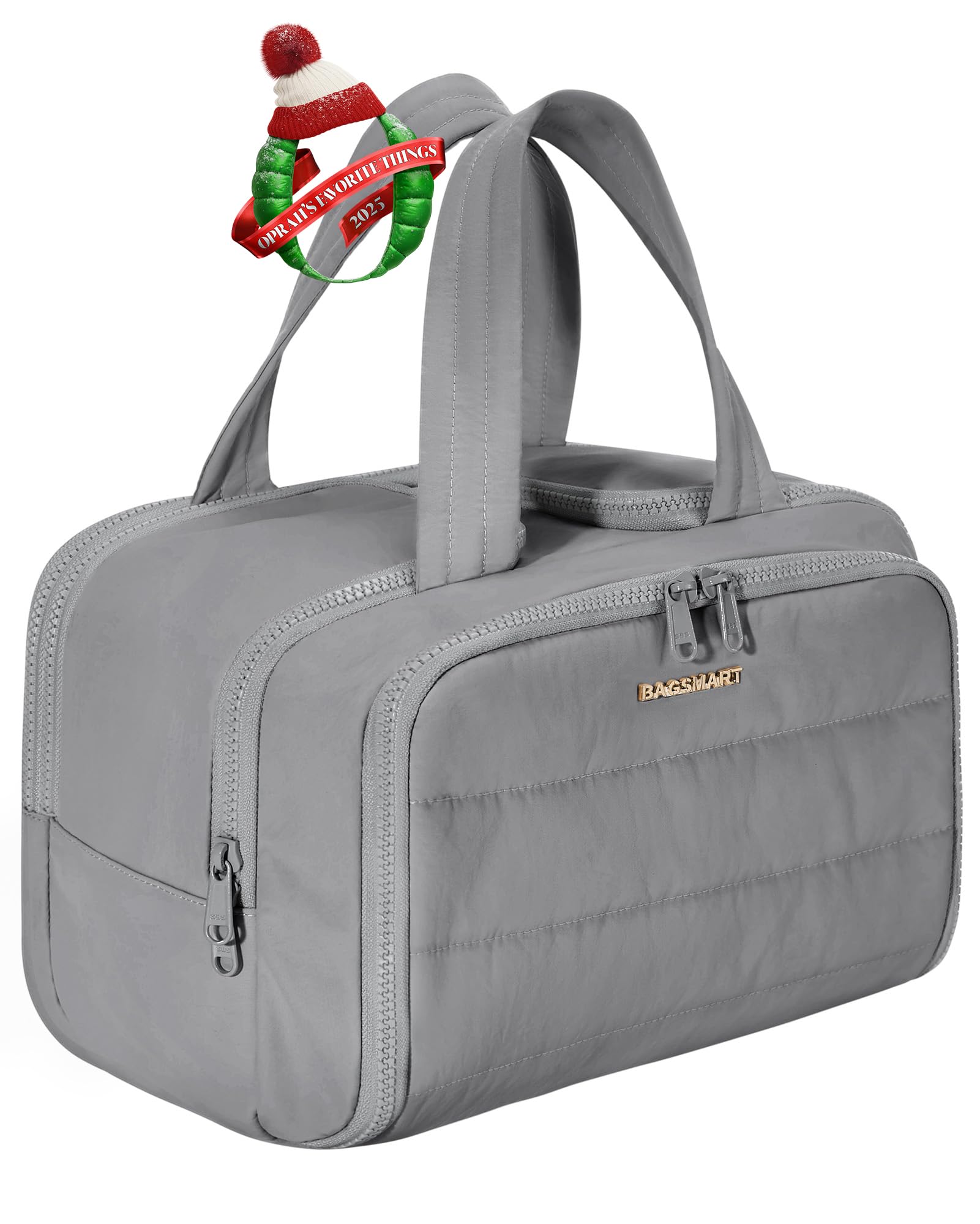BAGSMART Travel Toiletry Bag in grey, full open reveals roomy compartments for toiletries.