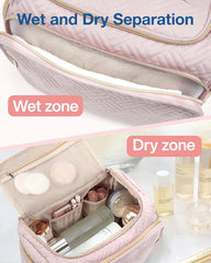BAGSMART travel toiletry bag handle pink enables on-the-go portability