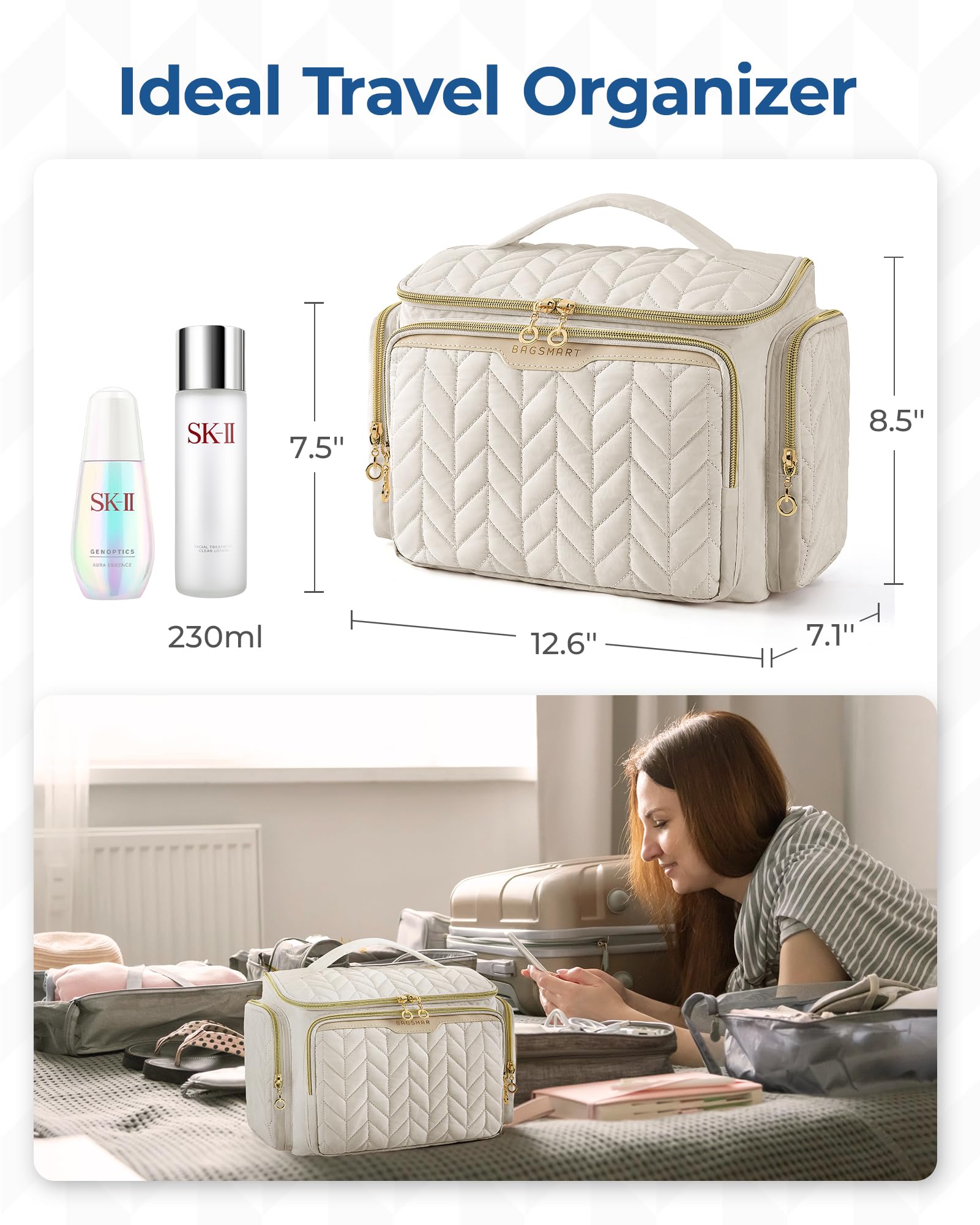 bagsmart travel toiletry bag convenient handle for portable travel organization