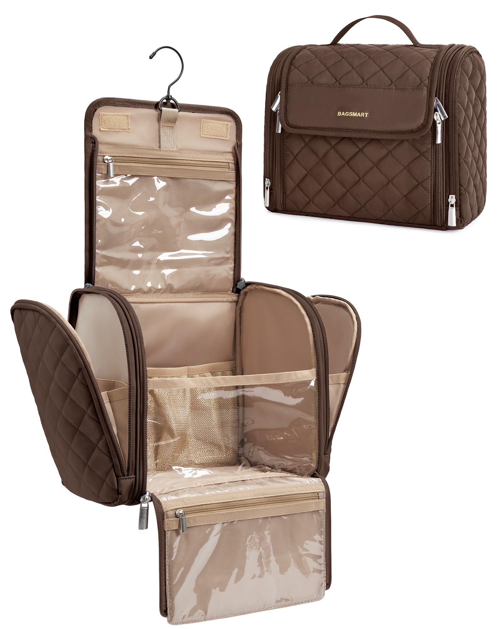 BAGSMART travel toiletry bag hanging hook view for easy reach during trips