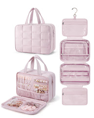 BAGSMART travel toiletry bag with jewelry organizer front pocket for organized jewelry on the go