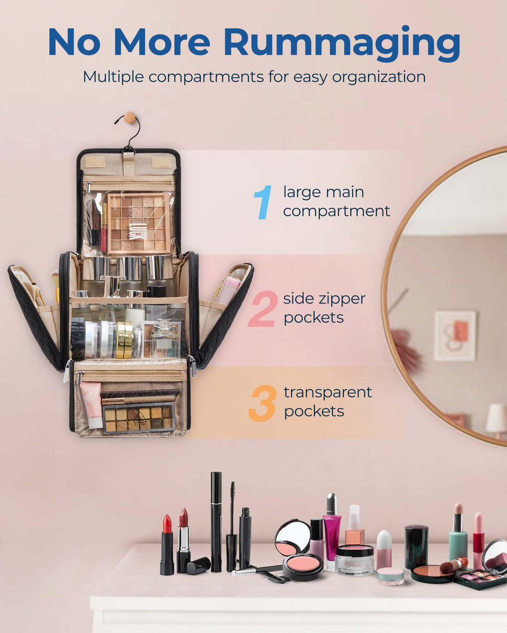BAGSMART travel toiletry bag large capacity compartment stores cosmetics and travel essentials