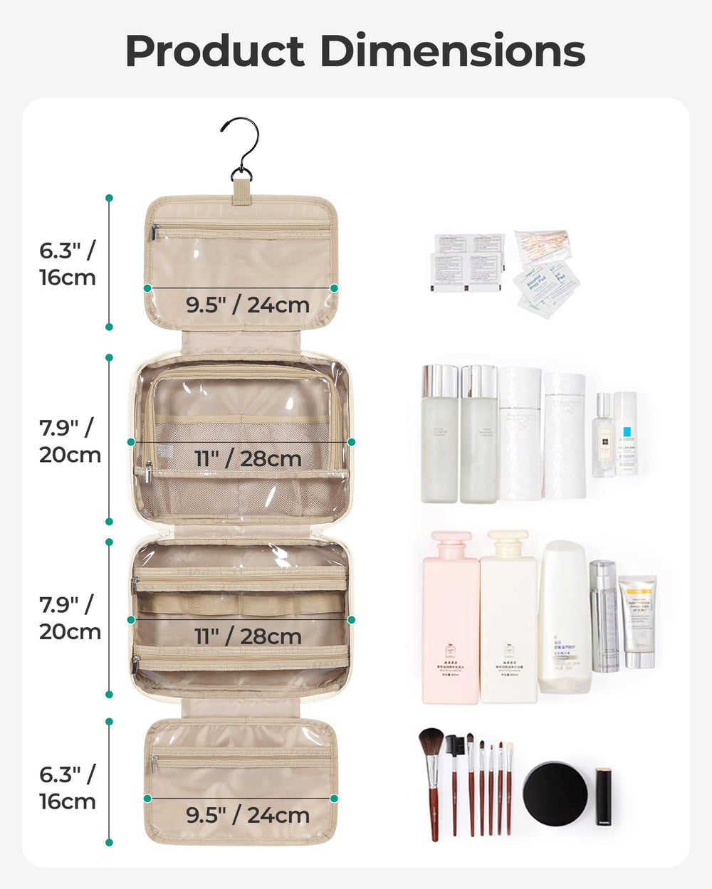 BAGSMART travel toiletry bag large capacity demonstrates organized space for cosmetics and essentials