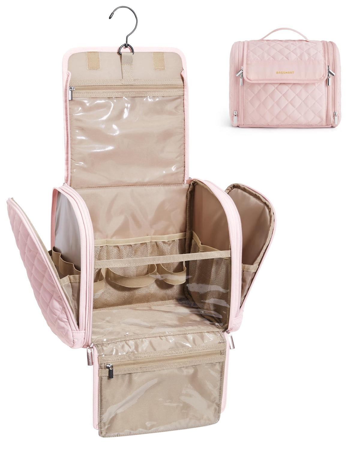 BAGSMART travel toiletry bag with large capacity to organize cosmetics on trips.