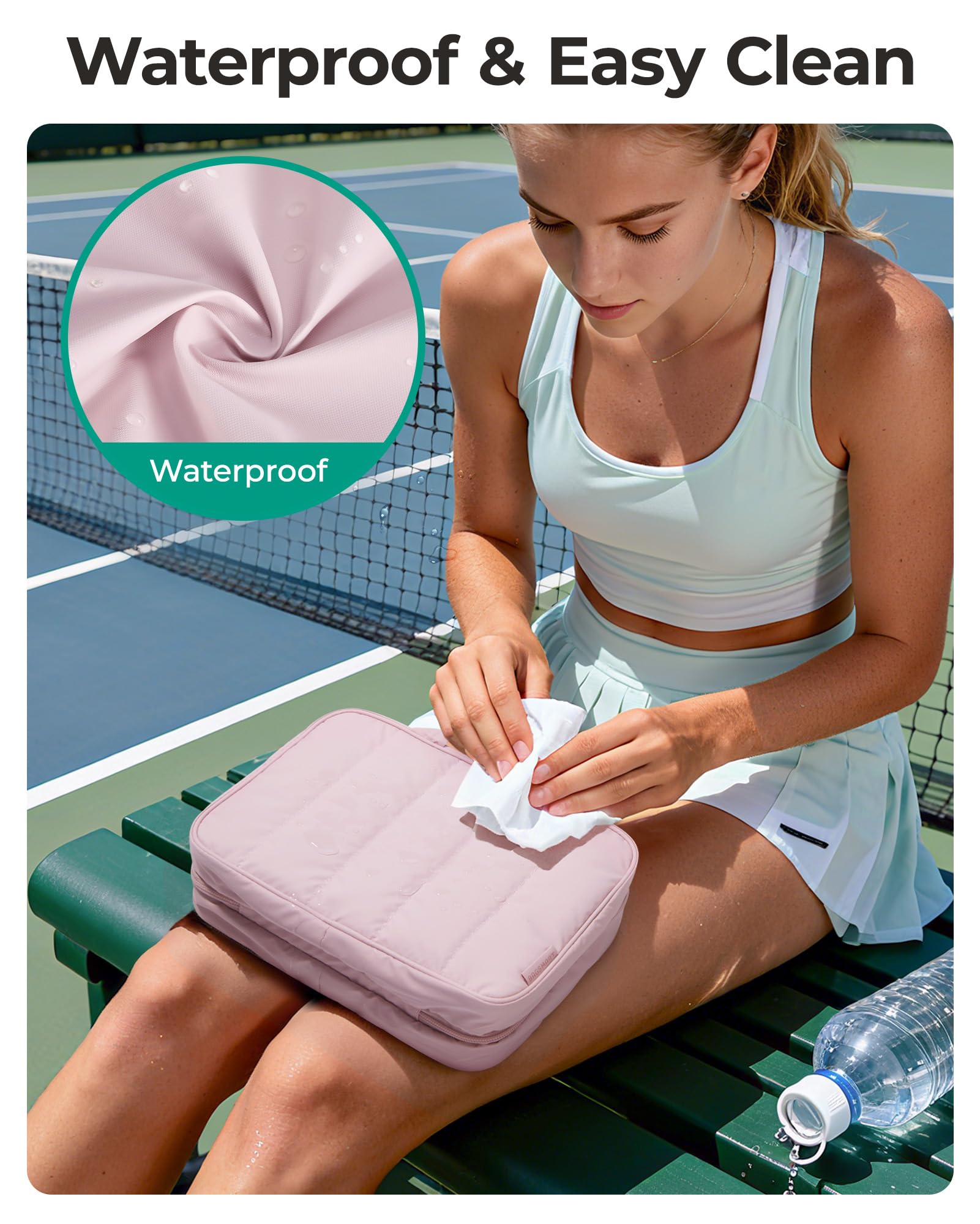 BAGSMART travel toiletry bag leak-proof pocket guards against leaks.