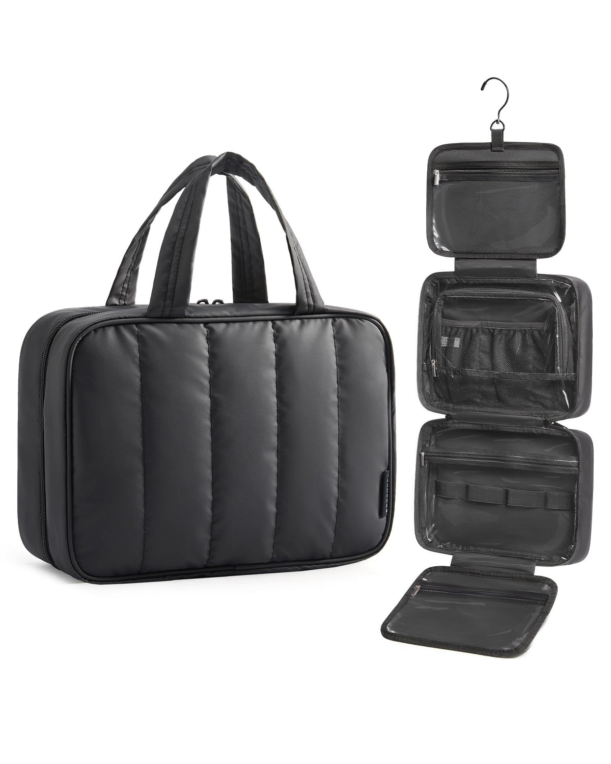 BAGSMART travel toiletry bag main compartment keeps bottles secure.