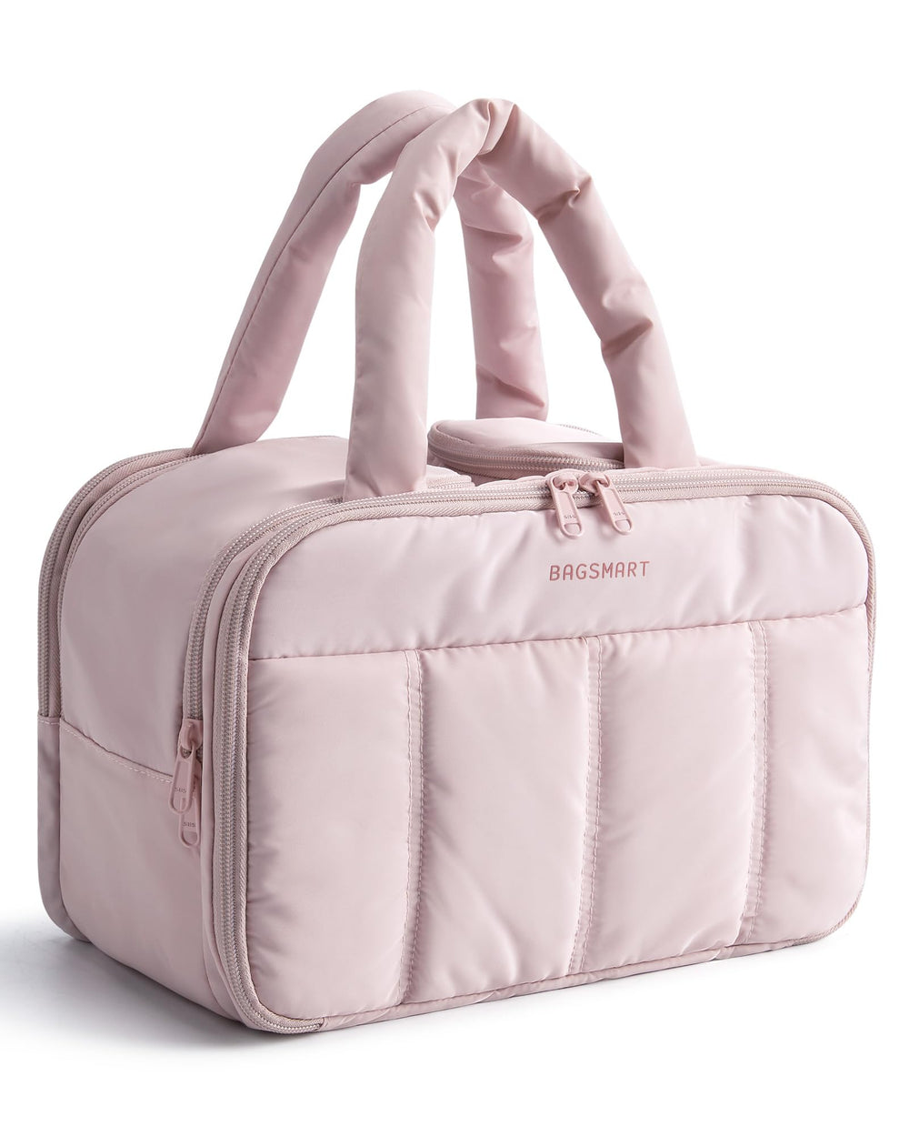 BAGSMART travel toiletry bag pink front view with organized compartments