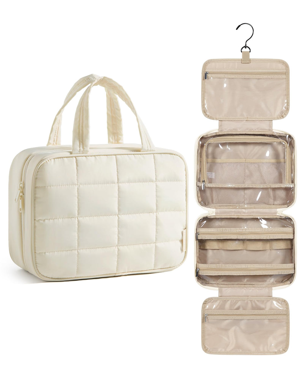 BAGSMART travel toiletry bag puffy material closeup shows soft lightweight comfort for trips