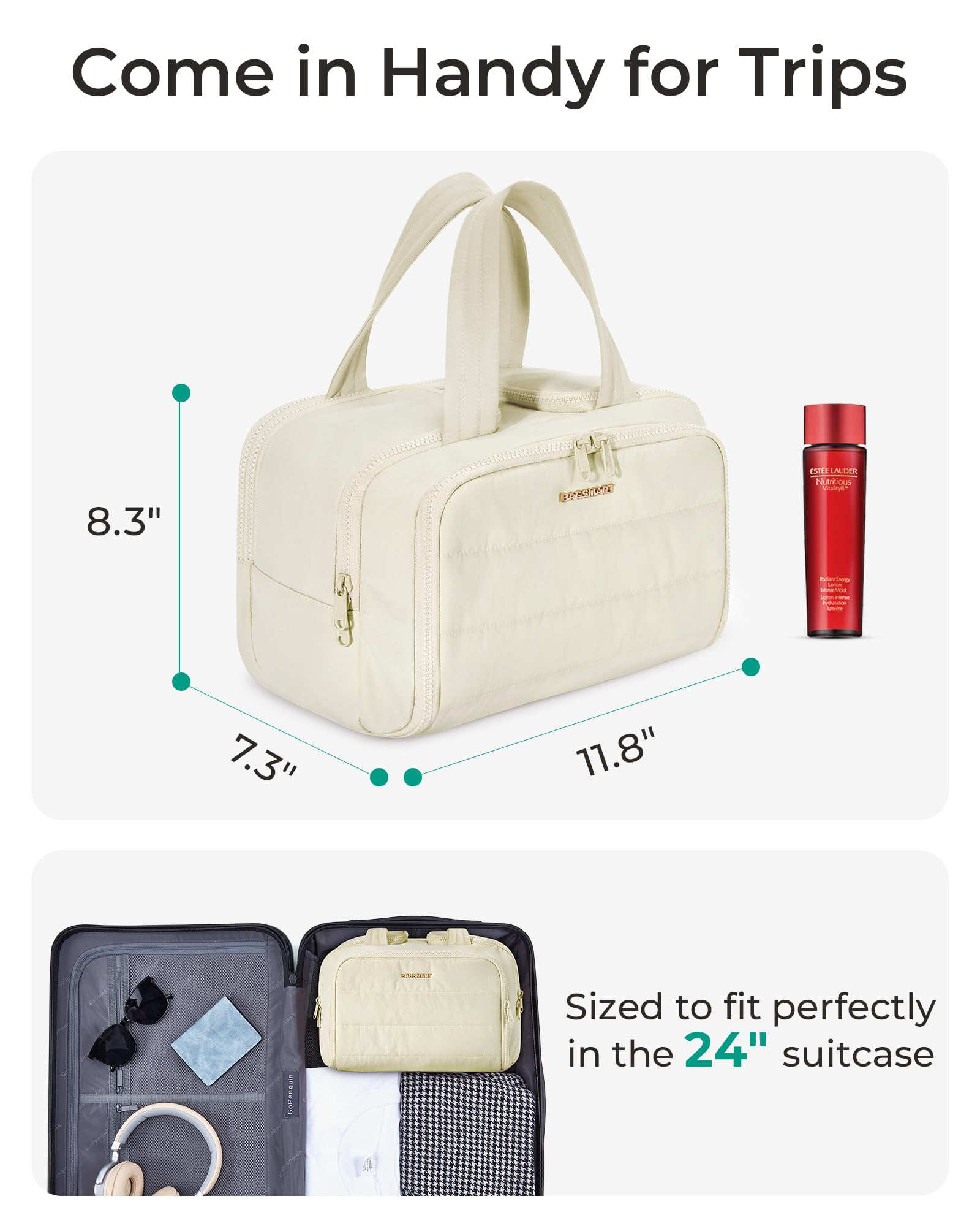 BAGSMART Travel Toiletry Bag soft-taslan-fabric feels plush and lightweight for travel