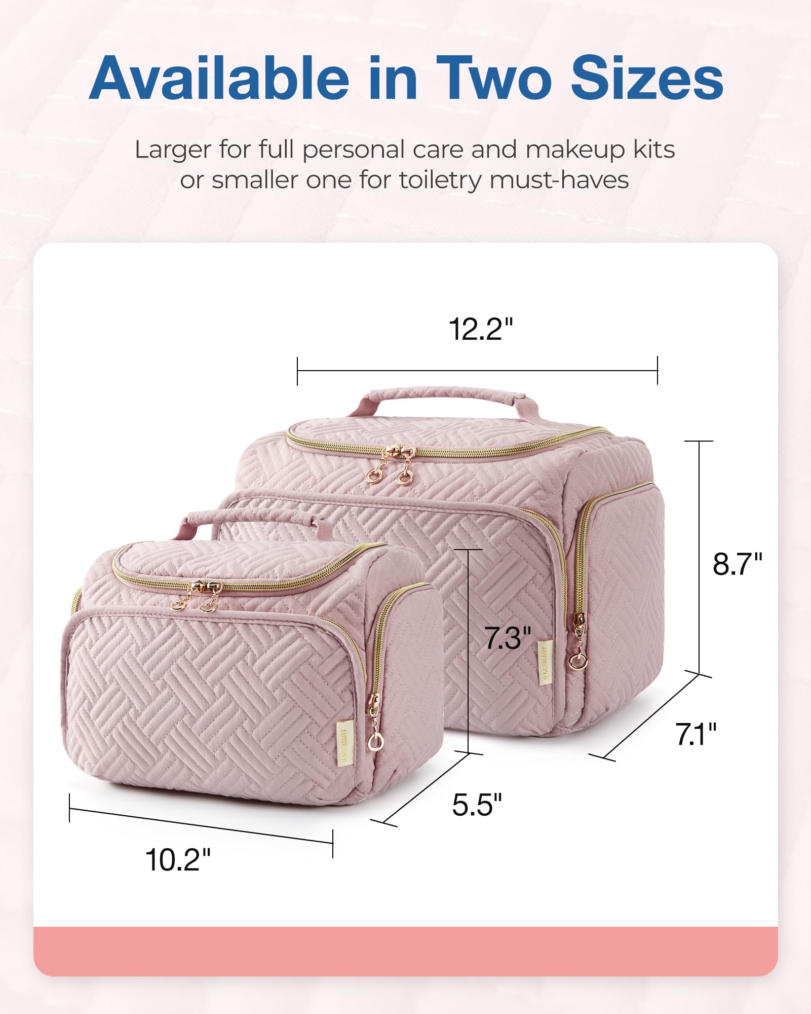 BAGSMART travel toiletry bag two-way zipper and handle for easy access.