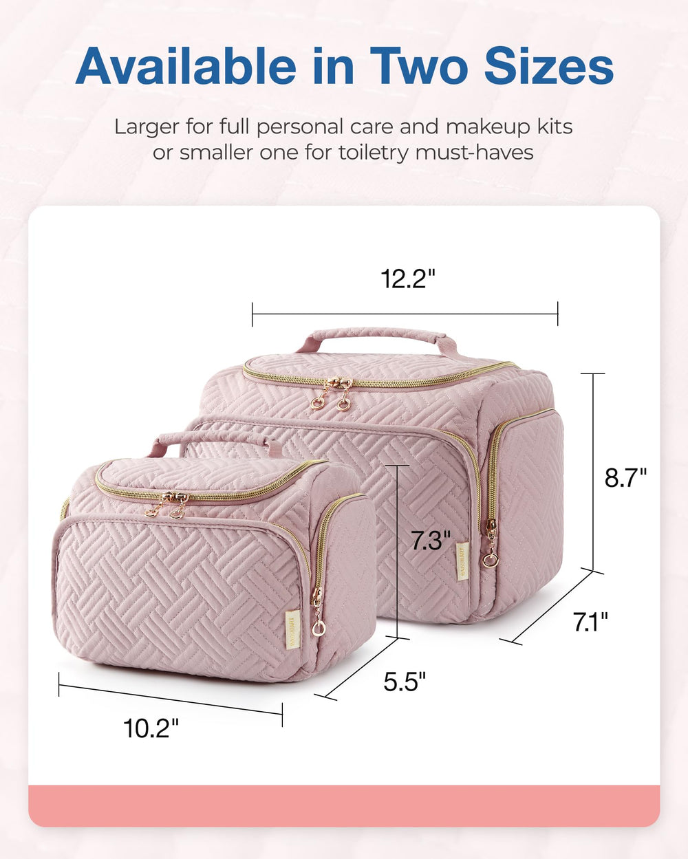 BAGSMART travel toiletry bag two-way zipper and handle for easy access.