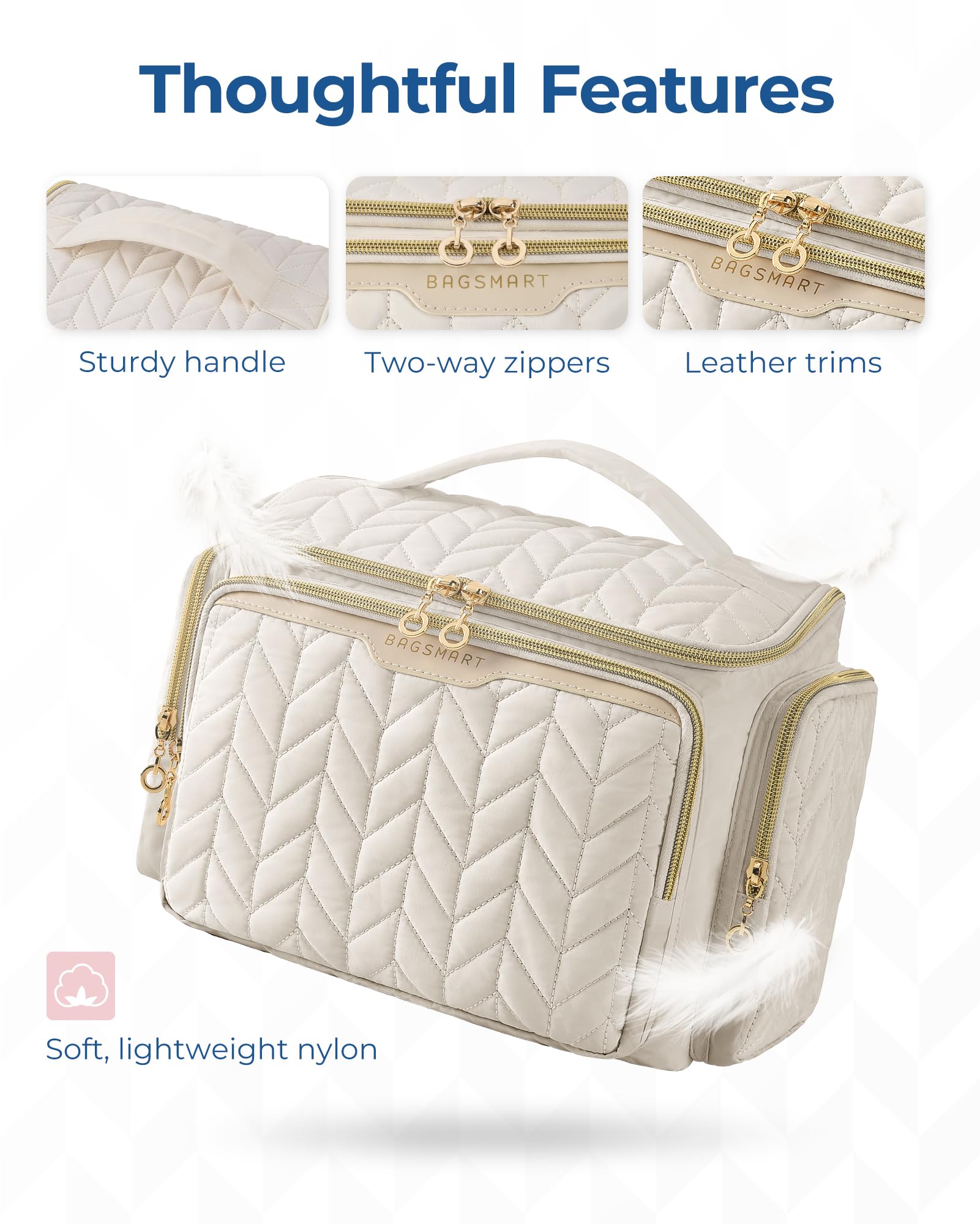 bagsmart travel toiletry bag two way zippers enable smooth opening from any angle