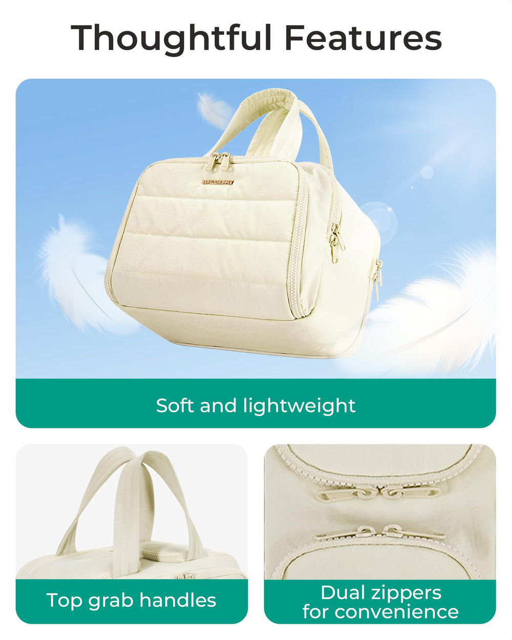 BAGSMART Travel Toiletry Bag upright-compartment highlights leak-free storage on the go