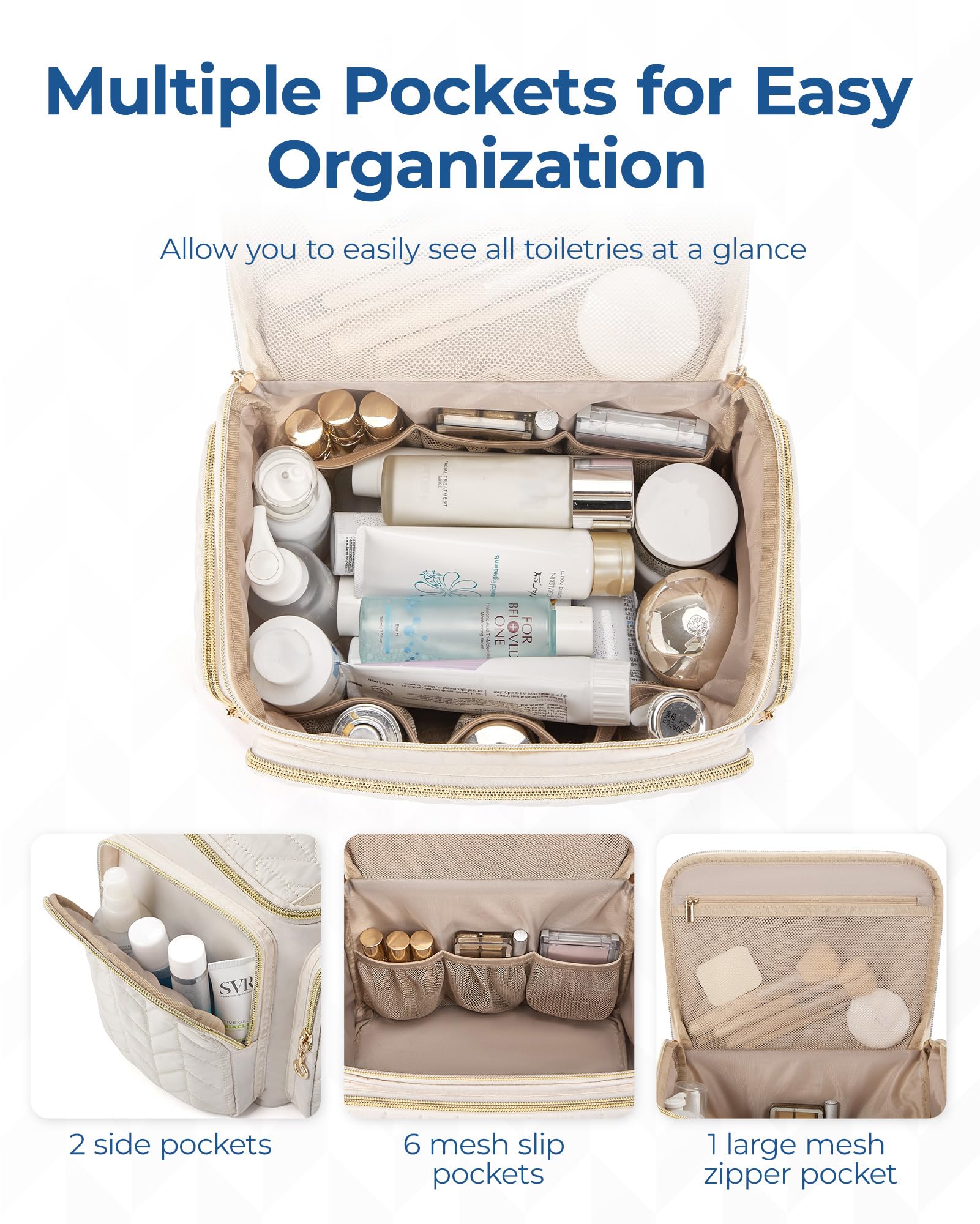 BAGSMART travel toiletry bag camel waterproof pocket keeps wet items separate.
