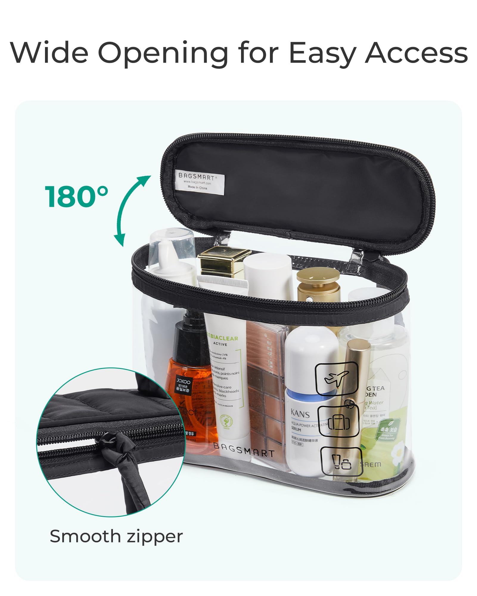 BAGSMART TSA-3-1-1 compliant travel bag suited for quart-size carry-ons.