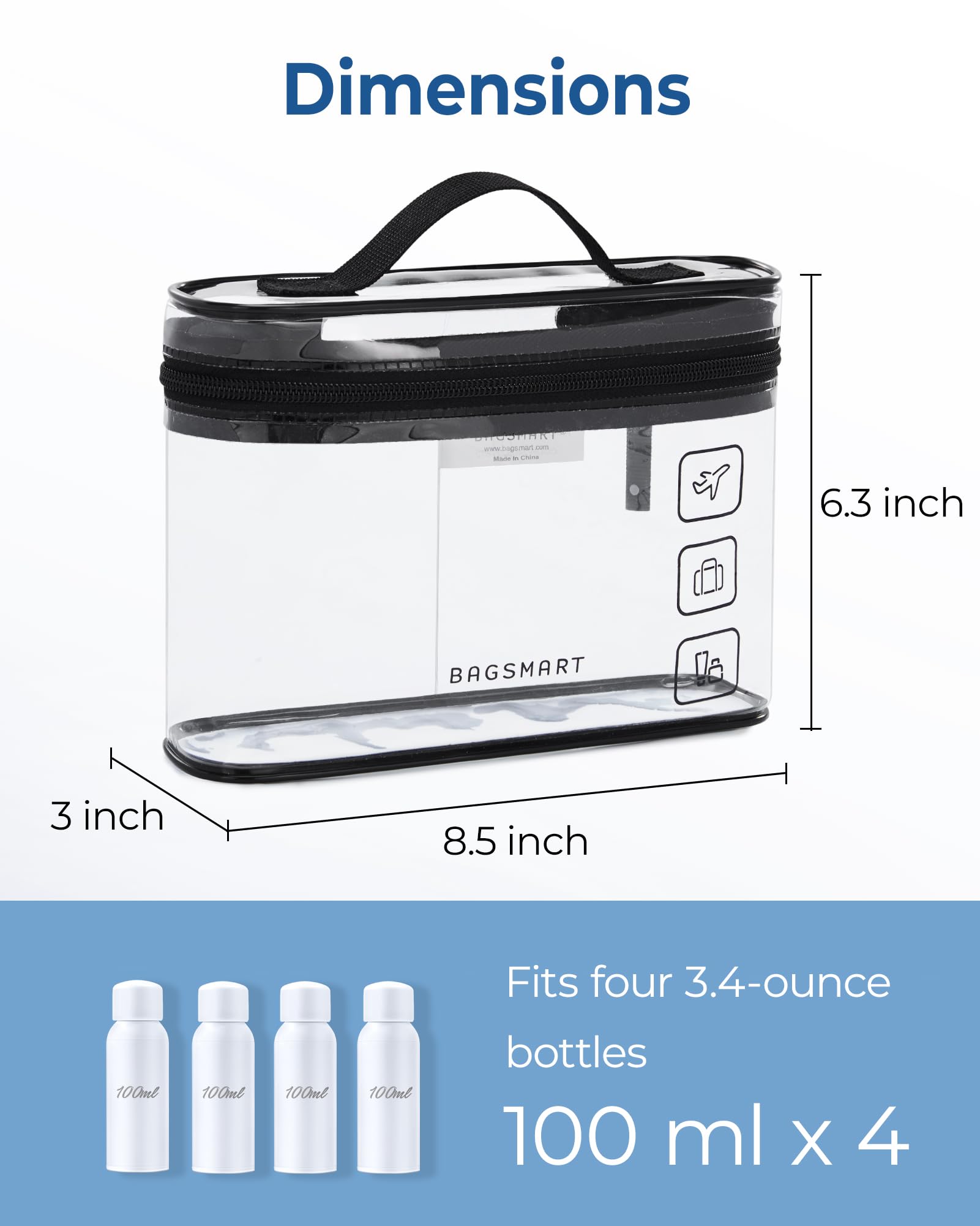 BAGSMART TSA-3-1-1 compliant clear bag speeds airport security.