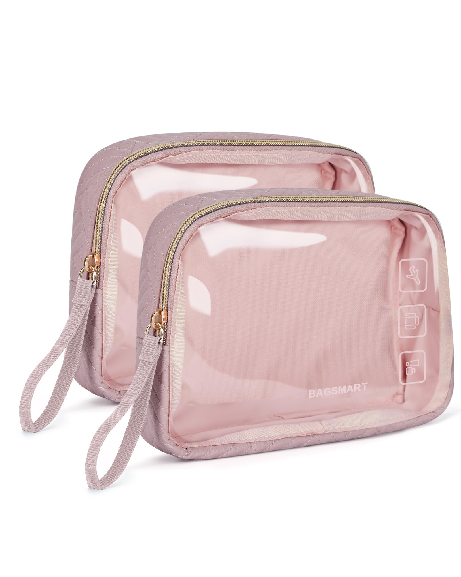 BAGSMART TSA approved clear toiletry bag two-pack in pink shows quick security visibility.