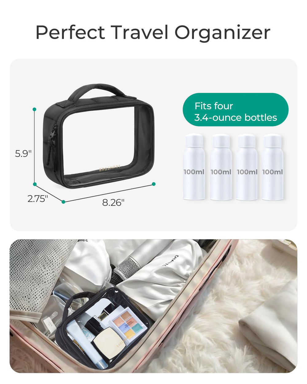 BAGSMART waterproof clear PVC material bag protects contents from leaks