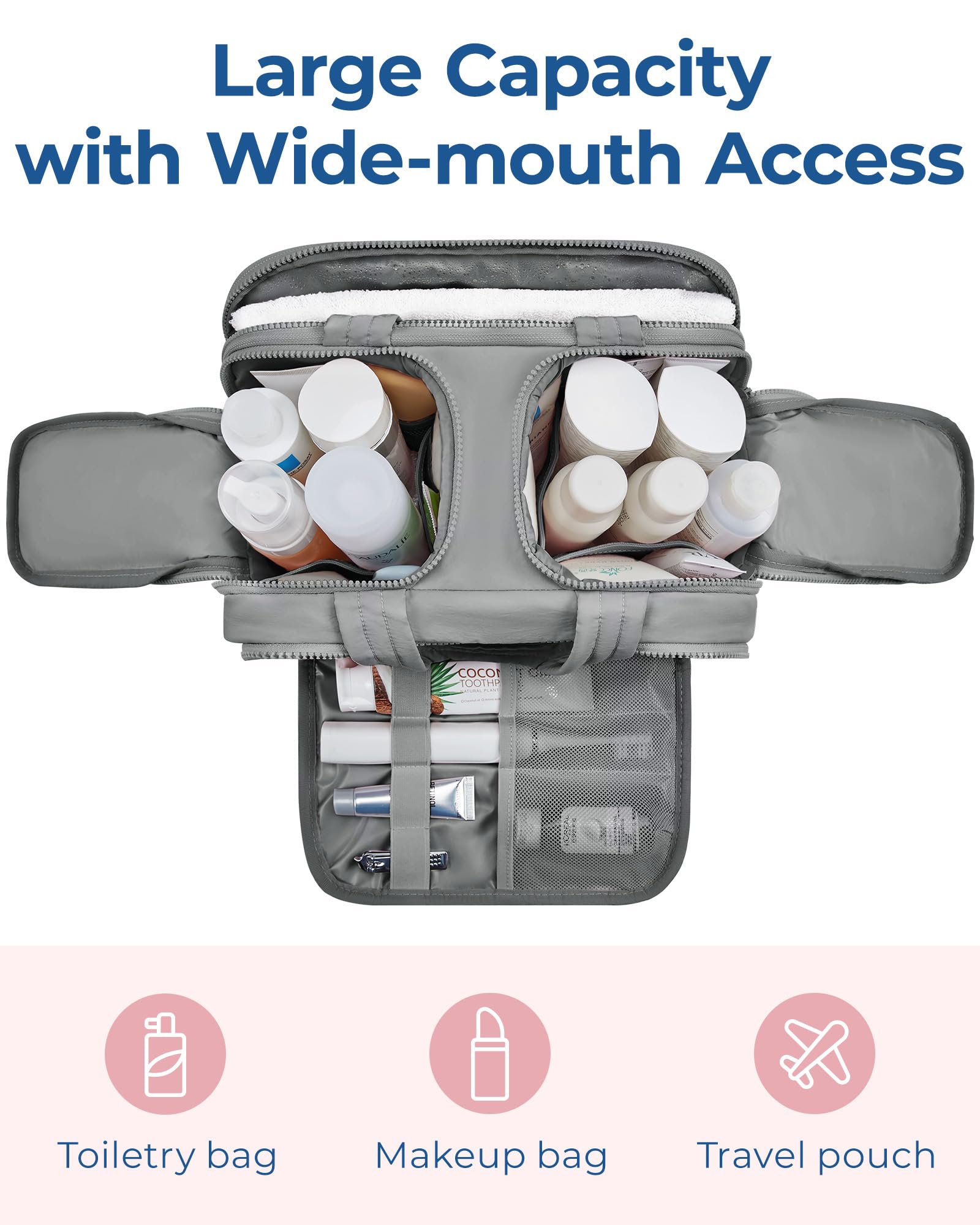 BAGSMART waterproof front pocket keeps items separated and easy to wipe clean.